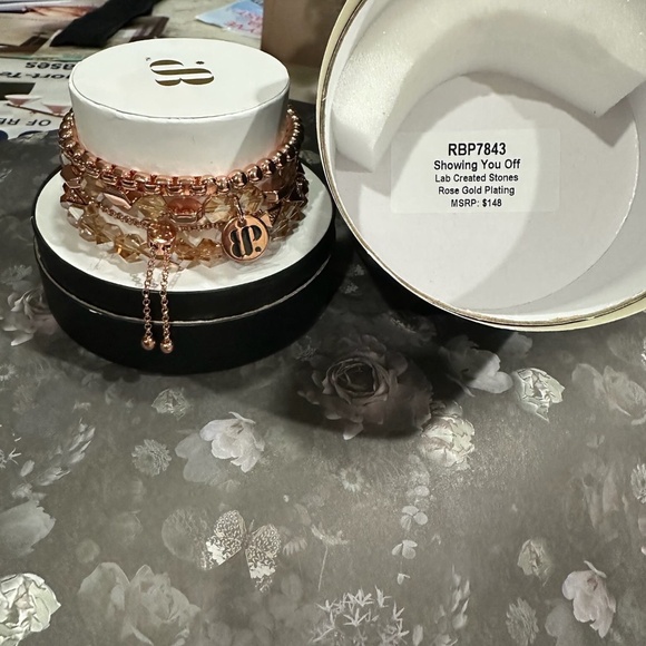 ✨ Bomb Party Rose Gold Bracelet Stack – Lab-Created Stones, Adjustable Slip Clas - Picture 4 of 4